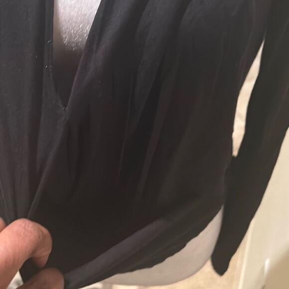 Krisa Women's S Wrapover Blouse Black Dressy Off Shoulder Micro Modal Top NWT - Picture 8 of 11